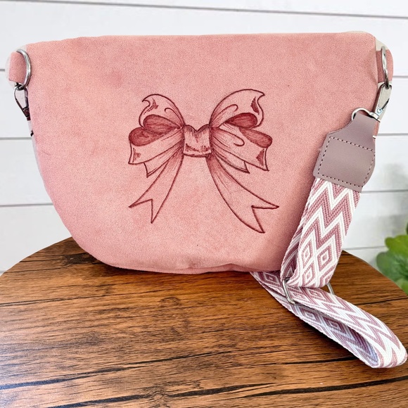 Pink Burned Bows Crossbody Purse, Pink Fanny Pack, Burned Purse - Picture 2 of 2